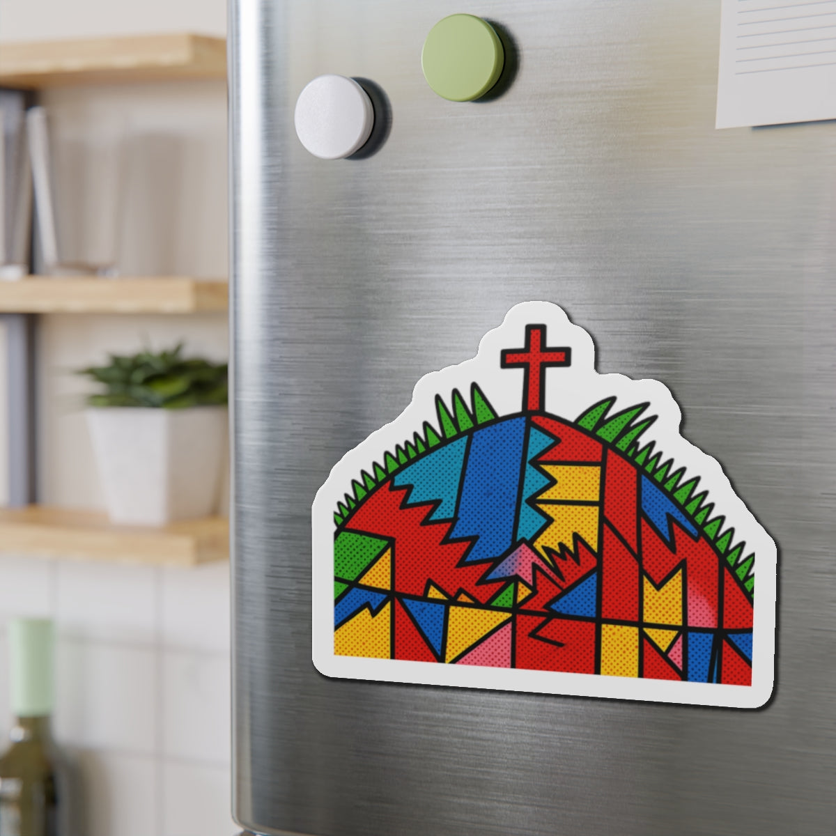 Stained Glass Cross Die-Cut Magnet — Colorful Faith Refrigerator Magnet