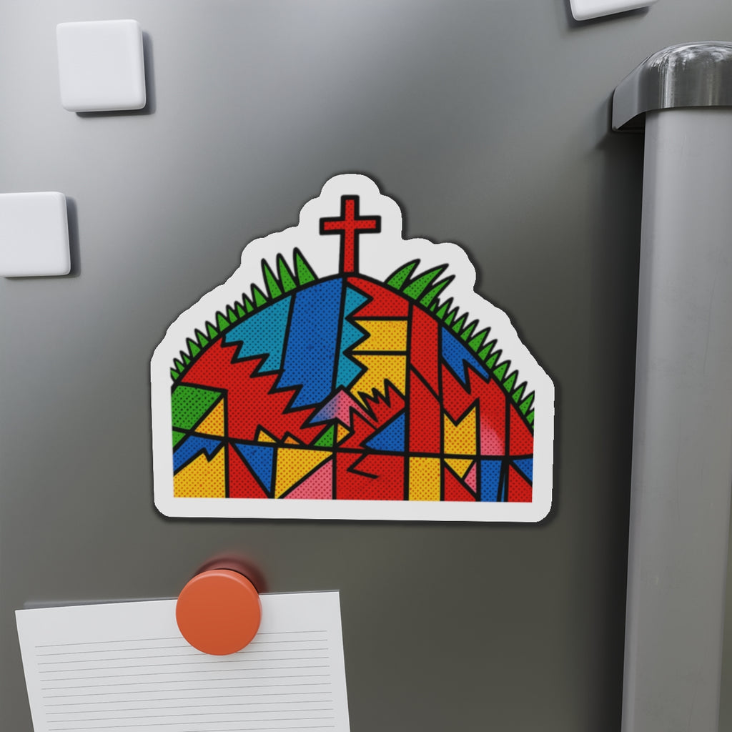 Stained Glass Cross Die-Cut Magnet — Colorful Faith Refrigerator Magnet