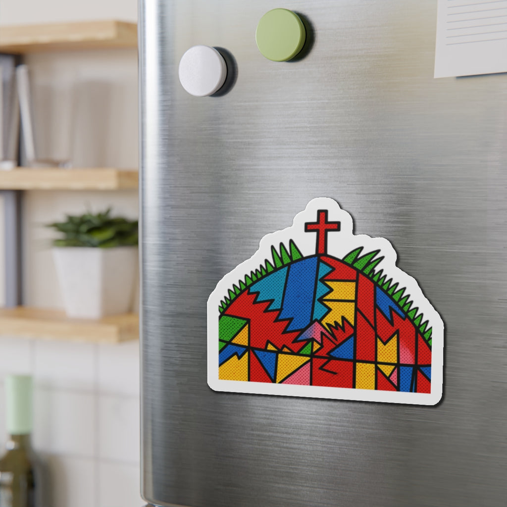 Stained Glass Cross Die-Cut Magnet — Colorful Faith Refrigerator Magnet