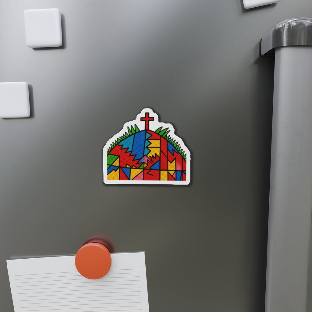 Stained Glass Cross Die-Cut Magnet — Colorful Faith Refrigerator Magnet