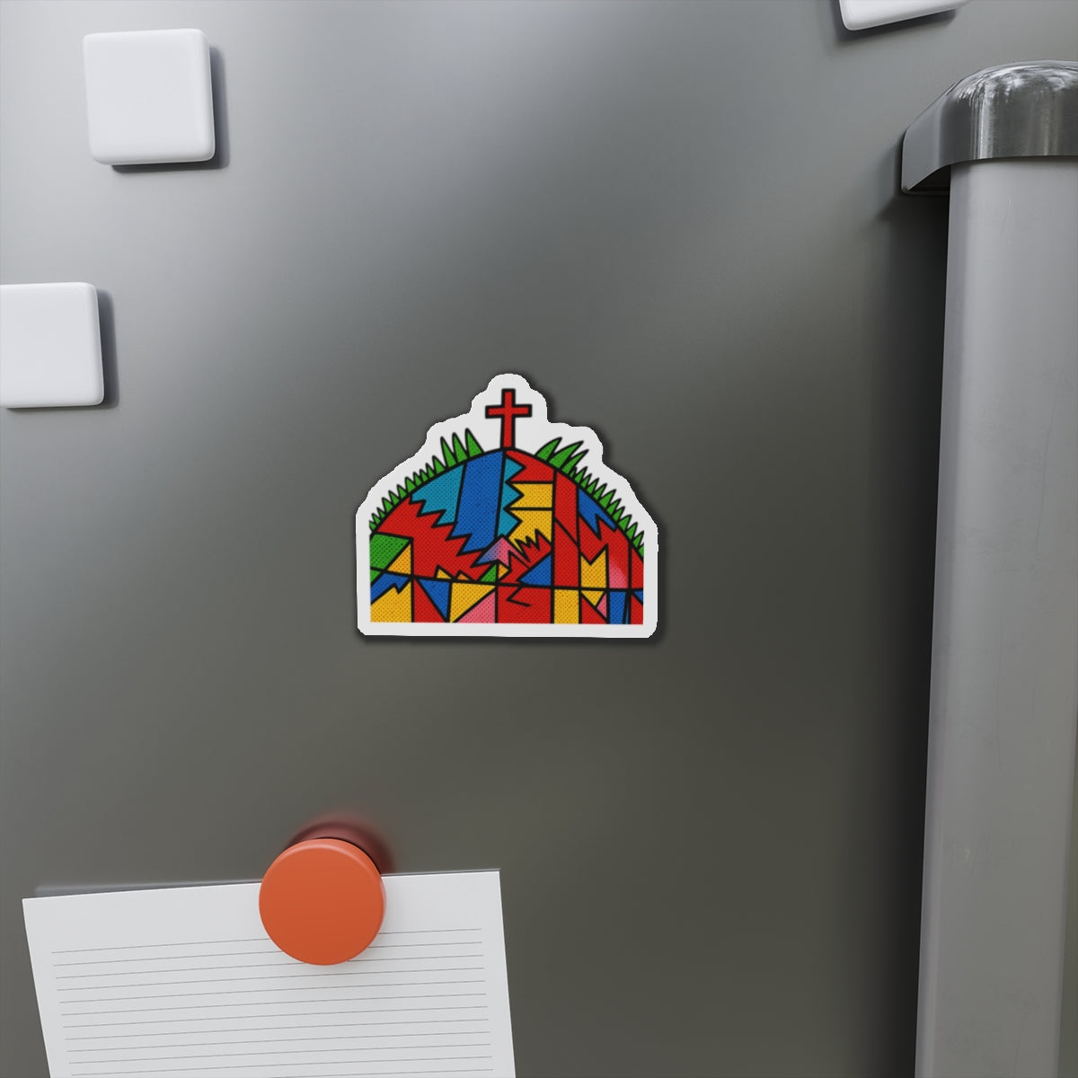 Stained Glass Cross Die-Cut Magnet — Colorful Faith Refrigerator Magnet