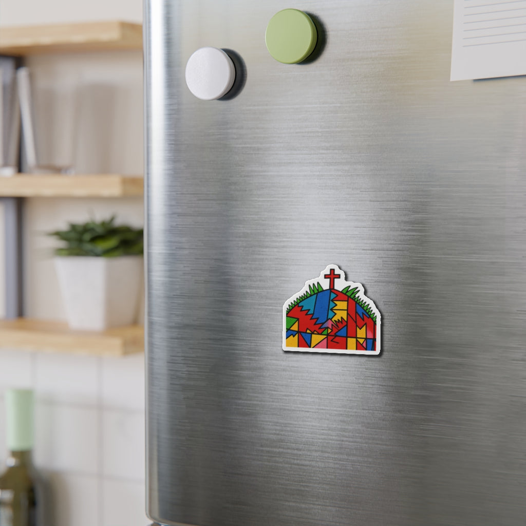 Stained Glass Cross Die-Cut Magnet — Colorful Faith Refrigerator Magnet