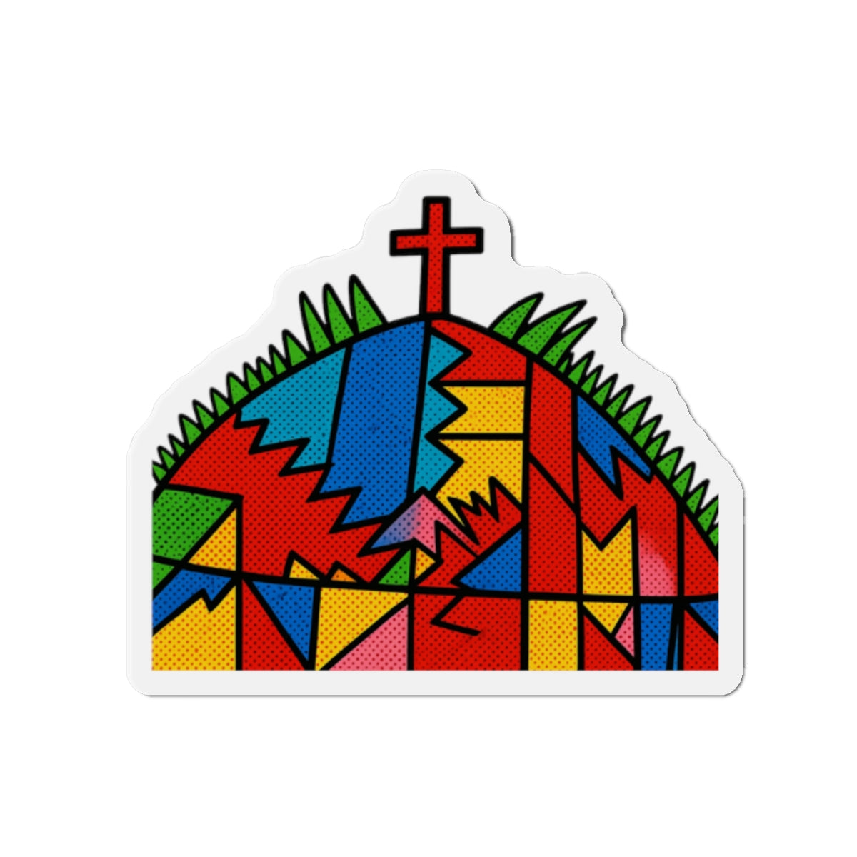 Stained Glass Cross Die-Cut Magnet — Colorful Faith Refrigerator Magnet