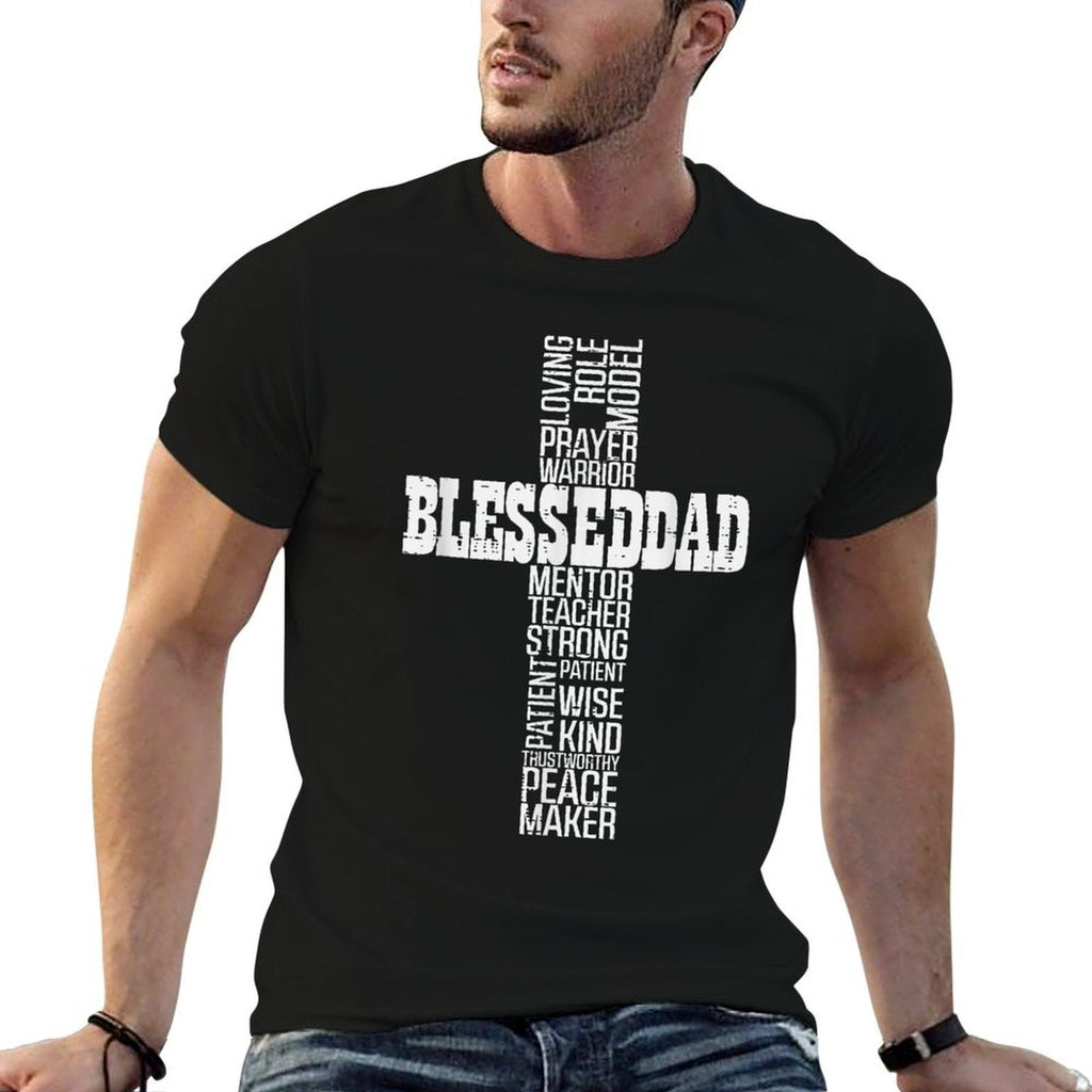 Fathers Day Blessed Dad Cross Christian Daddy Papa Dada Men  Vintage-inspired T-Shirt