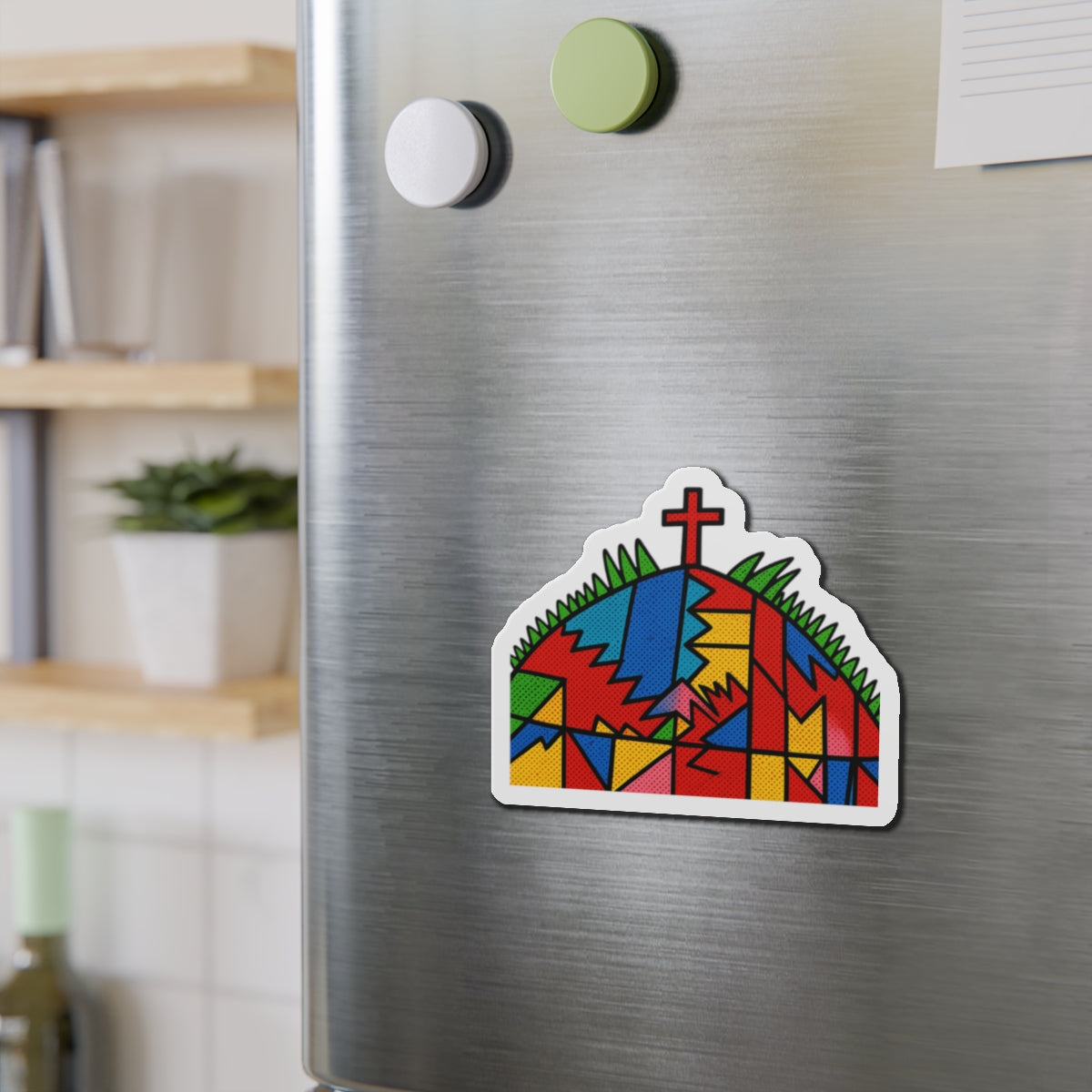 Stained Glass Cross Die-Cut Magnet — Colorful Faith Refrigerator Magnet