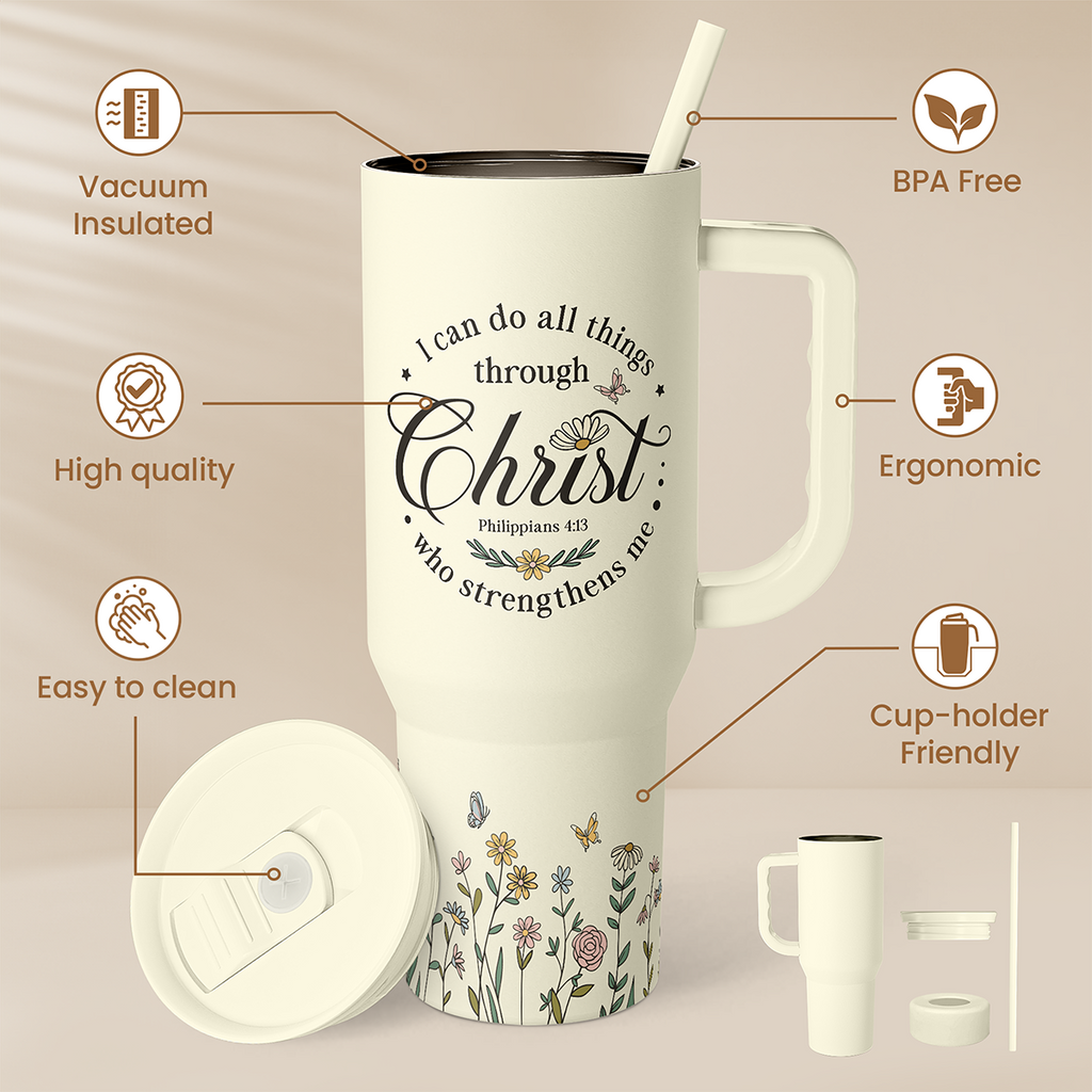 Beige Christian Slidemate | Slider Tumbler with Handle 40oz