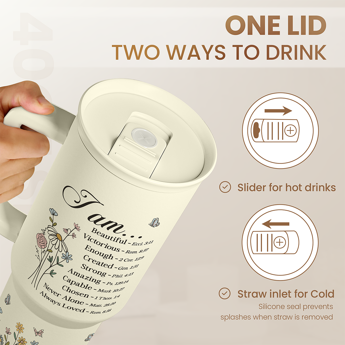 Beige Christian Slidemate | Slider Tumbler with Handle 40oz